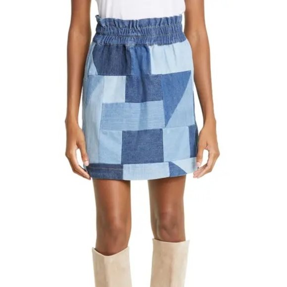Sea New York Diego Patchwork Denim Mini Skirt, Small. - Picture 3 of 11